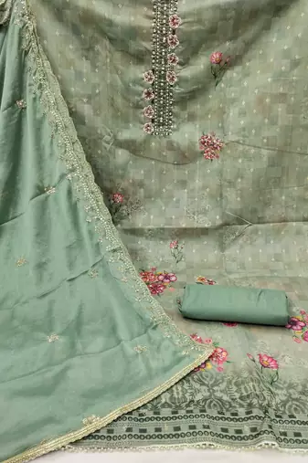 sea green cotton woven dress material