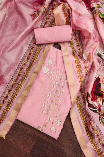 pink cotton embroidered dress material
