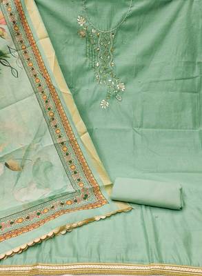 sea green cotton embroidered dress material 2