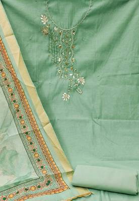 sea green cotton embroidered dress material 4