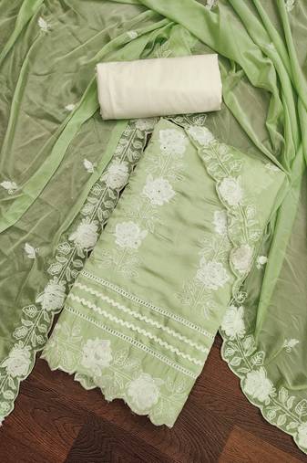 green silk blend embroidered dress material