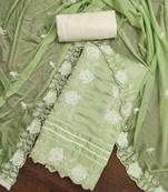 green silk blend embroidered dress material