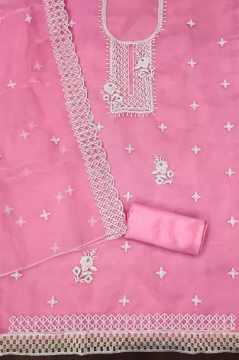 baby pink organza embroidered dress material