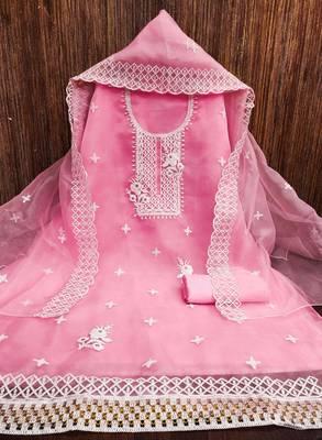 baby pink organza embroidered dress material 4