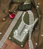 olive organza embroidered dress material