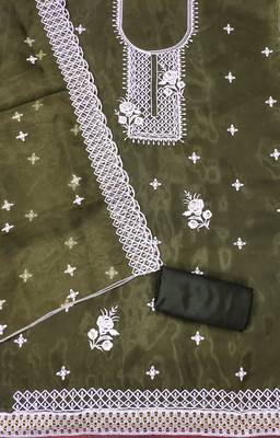 olive organza embroidered dress material 2