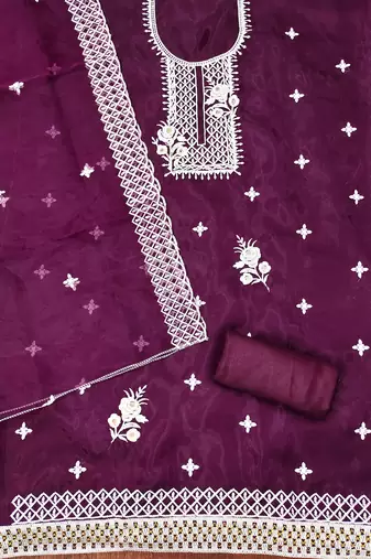 purple organza embroidered dress material