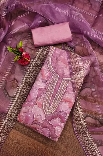 lavender organza sequins dress material