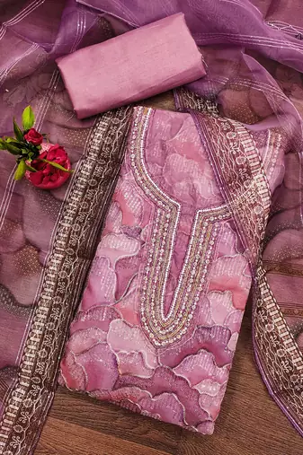 lavender organza sequins dress material