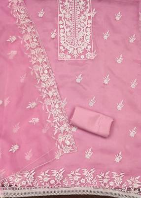 baby pink organza embroidered dress material 2