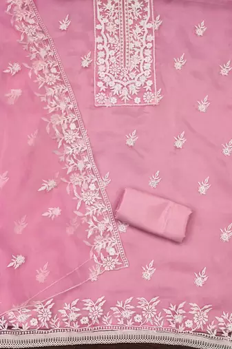 baby pink organza embroidered dress material