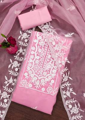 baby pink organza embroidered dress material 3