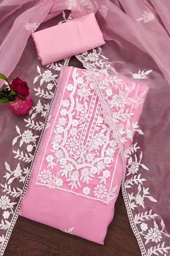 baby pink organza embroidered dress material