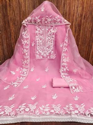baby pink organza embroidered dress material 4