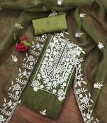 olive organza embroidered dress material