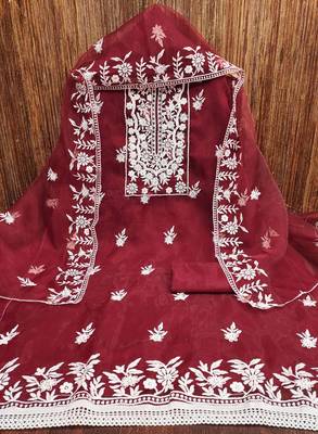 red organza embroidered dress material 4