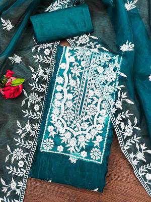 teal organza embroidered dress material 3
