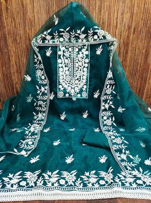 teal organza embroidered dress material 4