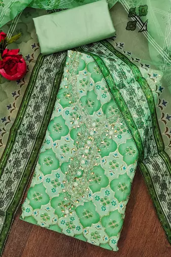 green organza sequins dress material