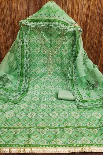 green organza sequins dress material