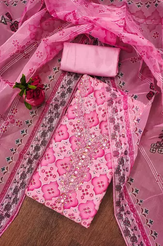 pink organza sequins dress material