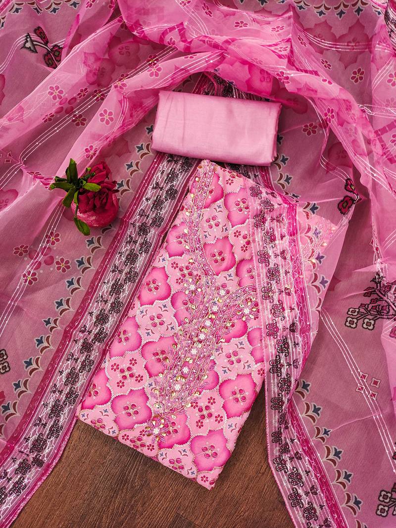 pink organza sequins dress material