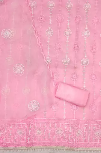 baby pink organza embroidered dress material