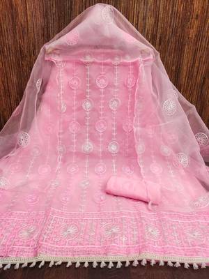 baby pink organza embroidered dress material 4