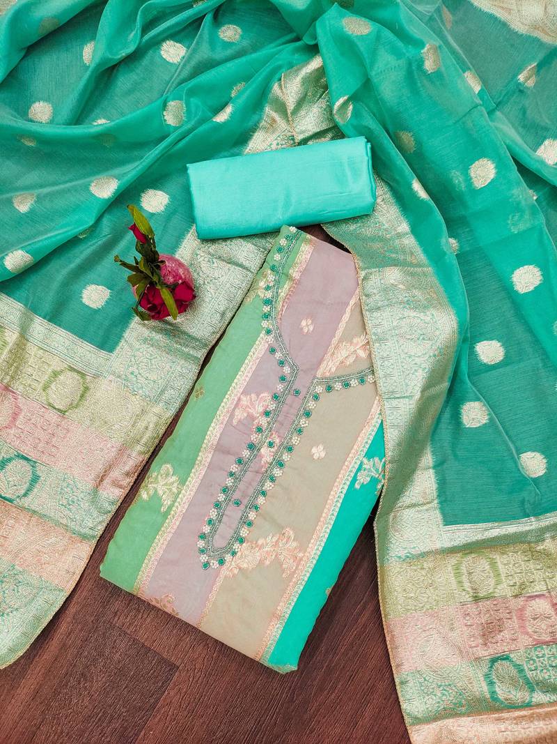 multicolor jacquard woven dress material