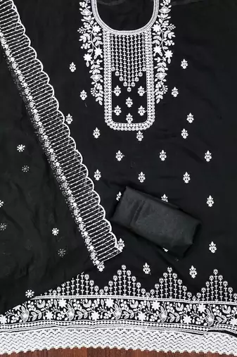 black cotton embroidered dress material