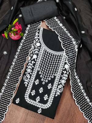 black cotton embroidered dress material 3