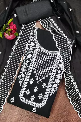 black cotton embroidered dress material