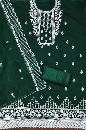 green cotton embroidered dress material
