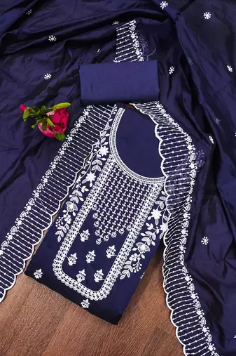 navy blue cotton embroidered dress material