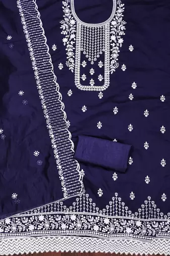 navy blue cotton embroidered dress material