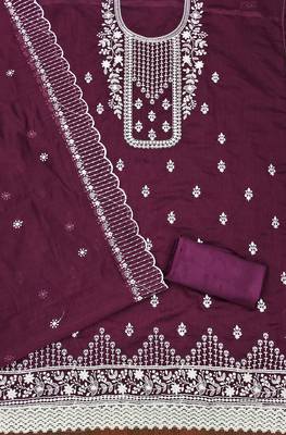purple cotton embroidered dress material 2