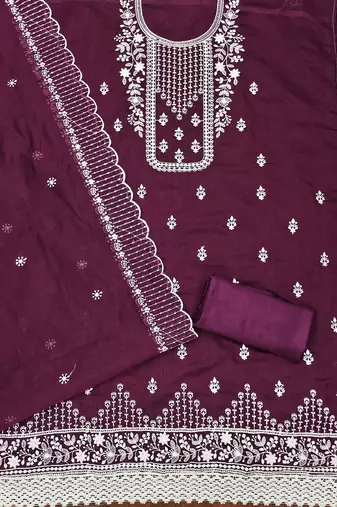 purple cotton embroidered dress material