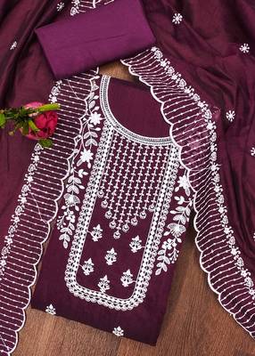purple cotton embroidered dress material 3