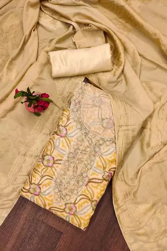 beige organza sequins dress material