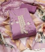 purple silk blend hand embroidery dress material
