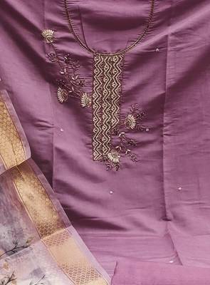 purple silk blend hand embroidery dress material 4