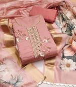 peach silk blend hand embroidery dress material