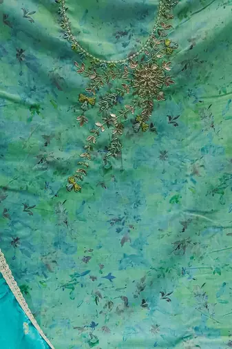 sea green cotton hand embroidery dress material