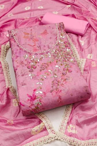 pink cotton hand embroidery dress material