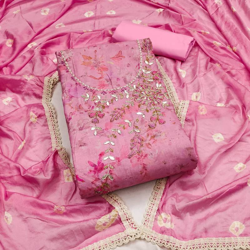 pink cotton hand embroidery dress material