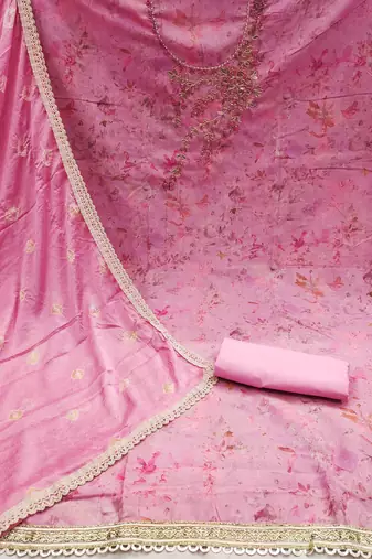 pink cotton hand embroidery dress material