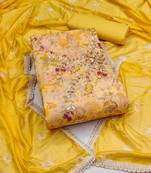 yellow cotton hand embroidery dress material