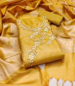 yellow viscose hand embroidery dress material
