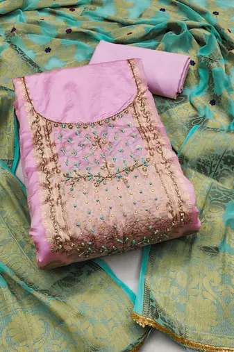 pink banarasi hand embroidery dress material