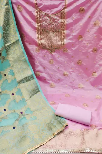 pink banarasi hand embroidery dress material